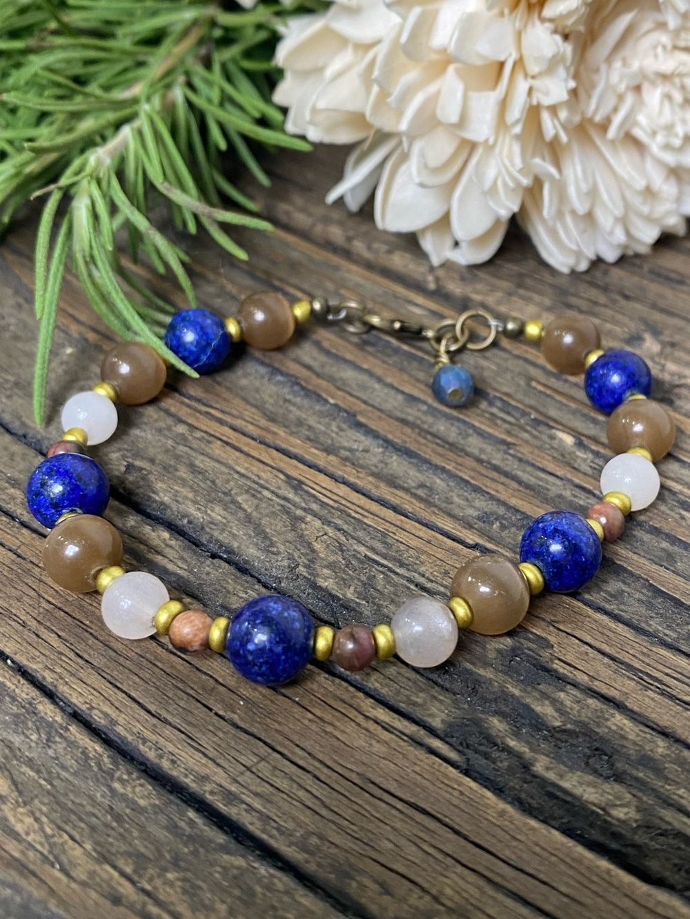 Blue Lapis and Brown Beaded Bracelet